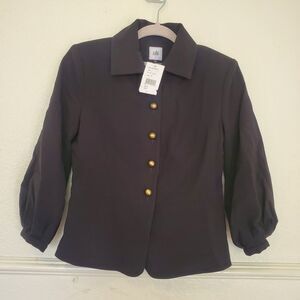 Cabi Abbott Jacket Button Front 3/4 Sleeve Black Blazer Coat Womens Sz 2 Lined